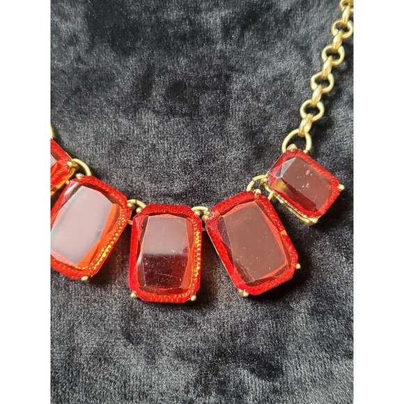 Women's Red Rectangle Rhinestone with Chain Stylish Necklace - Picture 5 of 7